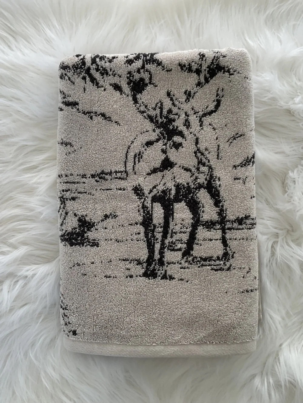 NWT Pottery Barn Rustic Forest Bath Towel Cabin Stag Cottage Woodland